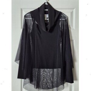 JOSEPH RIBKOFF Black Midnight Black Tulle Top and Sheer Mesh Blouse